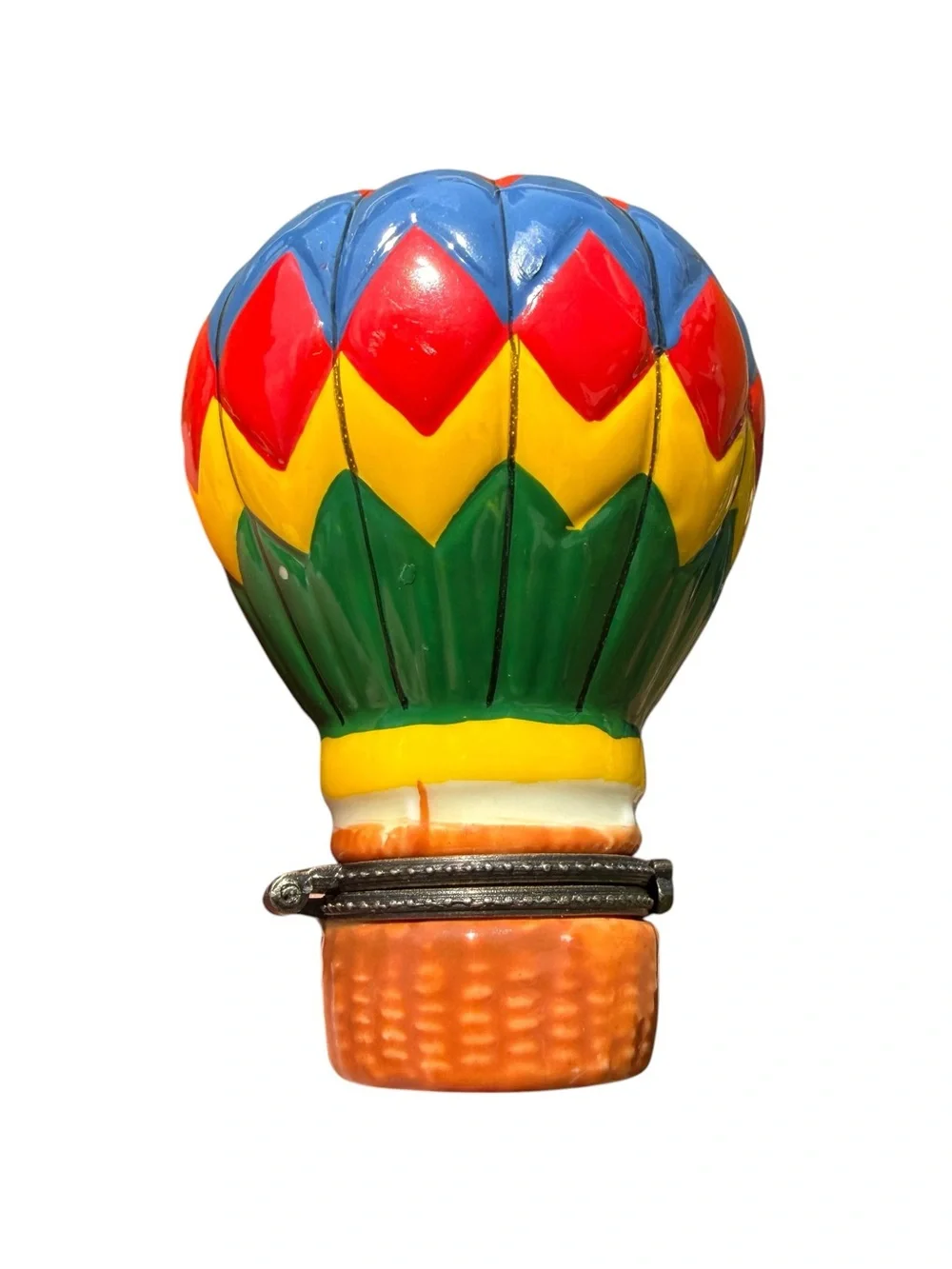 Vintage Hot Air Balloon Trinket Box Hinged Ceramic Jewelry Keepsake Box Colorful